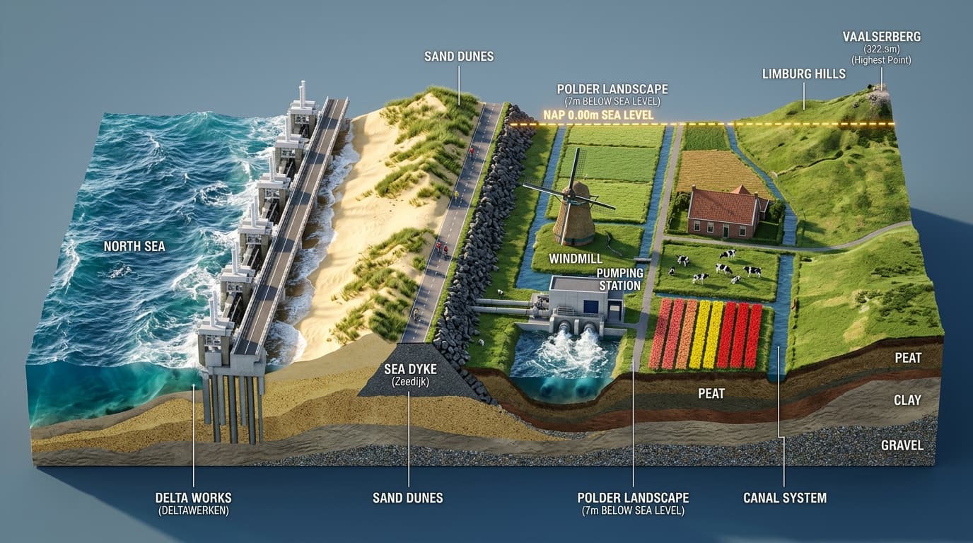 Photorealistic 3D Dutch Water Management Cross-Section